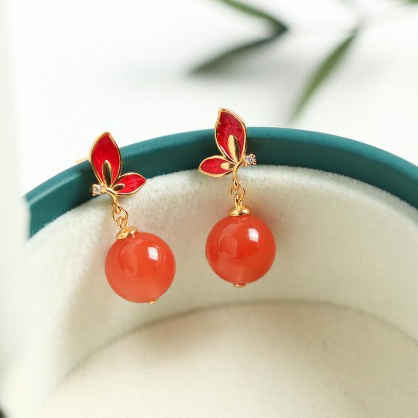 Natural South Red Agate Earrings For Women