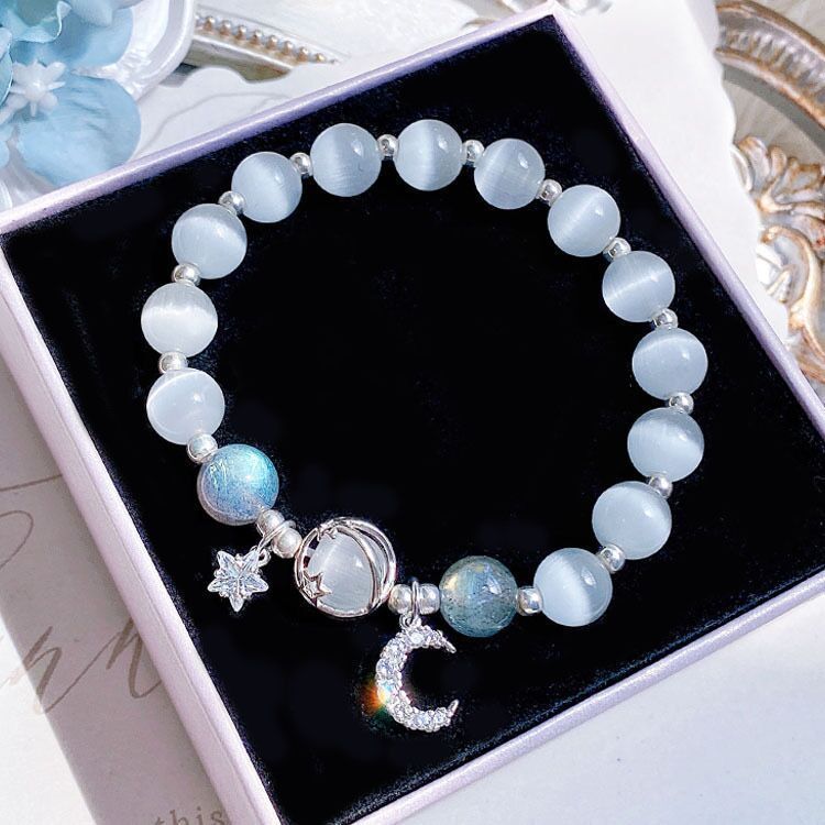 Lucky Beads Vintage Gray Moonstone Women Bracelet