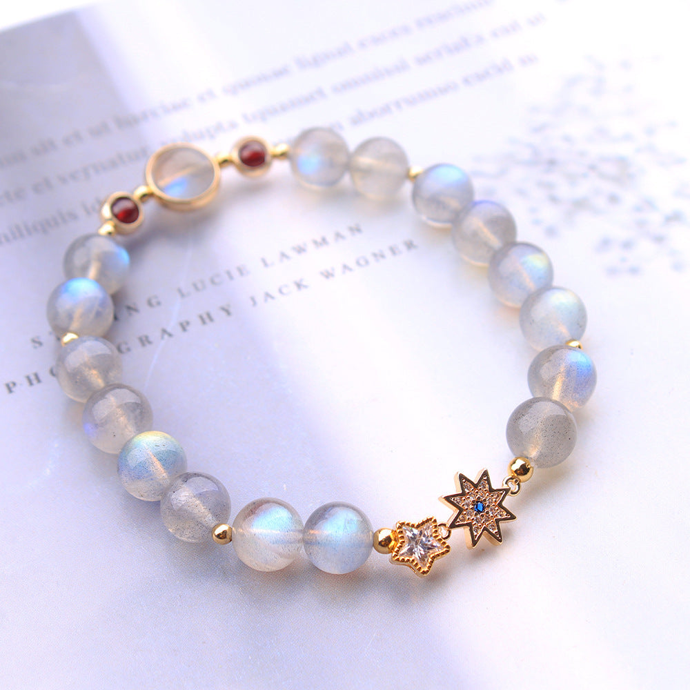 Natural Grey Moonstone Garnet Fashion Women Bracelet