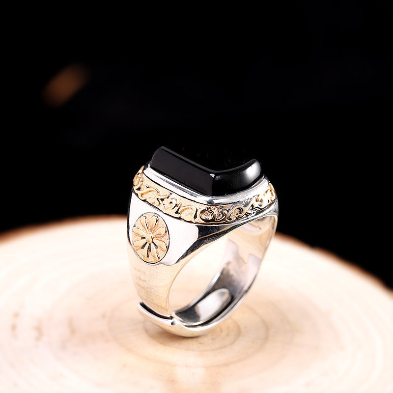 Personalized Men's Black Agate Men Ring