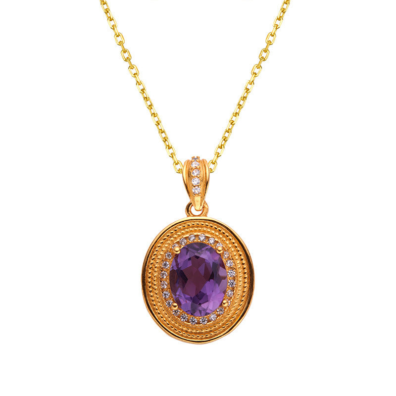 Colored Gems Natural Amethyst Necklace For Women