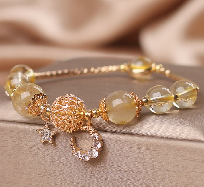 Natural Citrine Gold Gem Quartz Bracelet Women Light Luxury Star Moon Crystal Bracelet