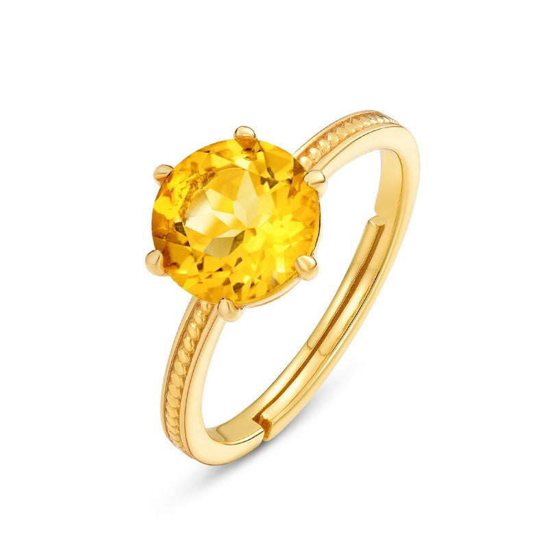 Round Natural Citrine Gold-plated Ring