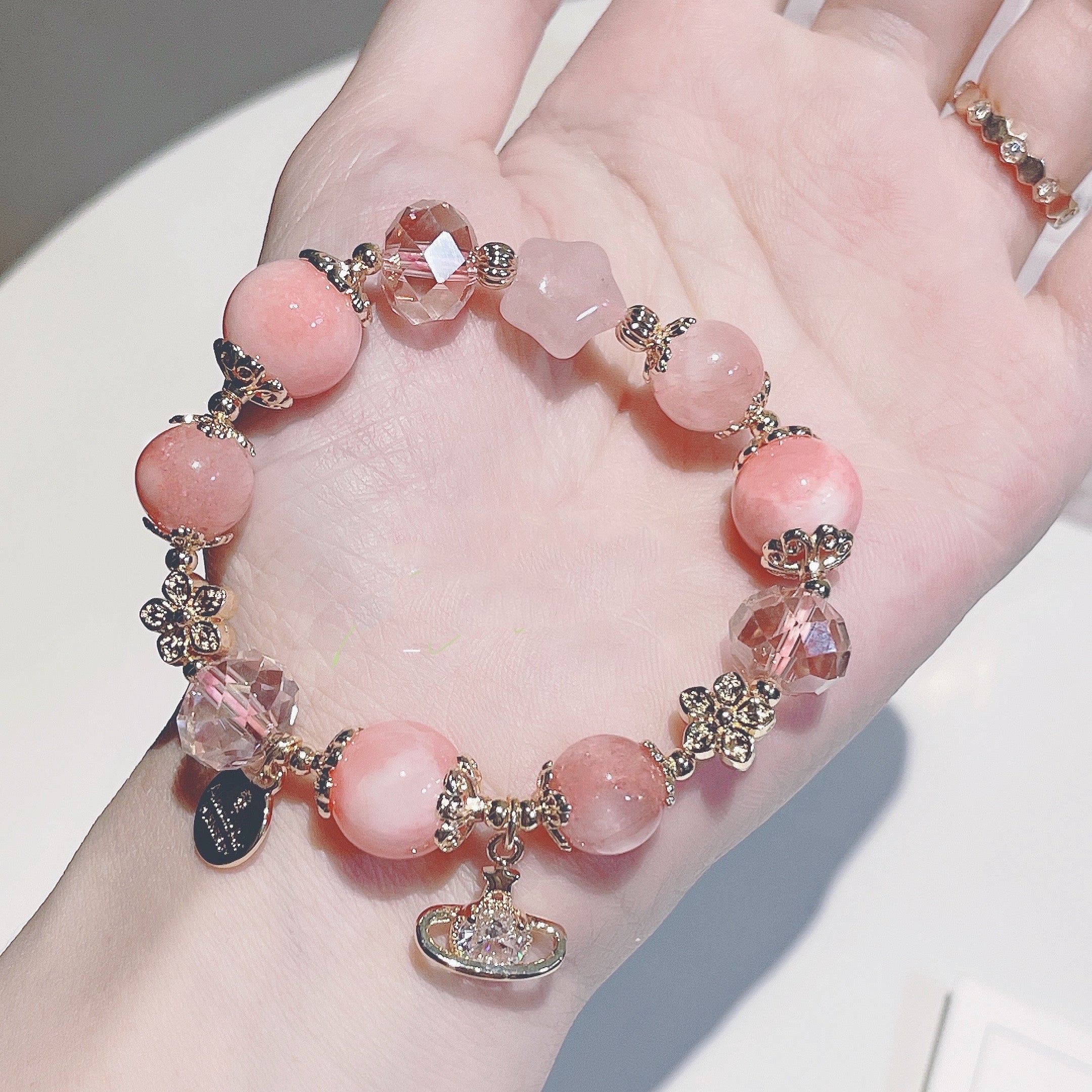 Cream Agate Natural Powder Crystal Women Bracelet