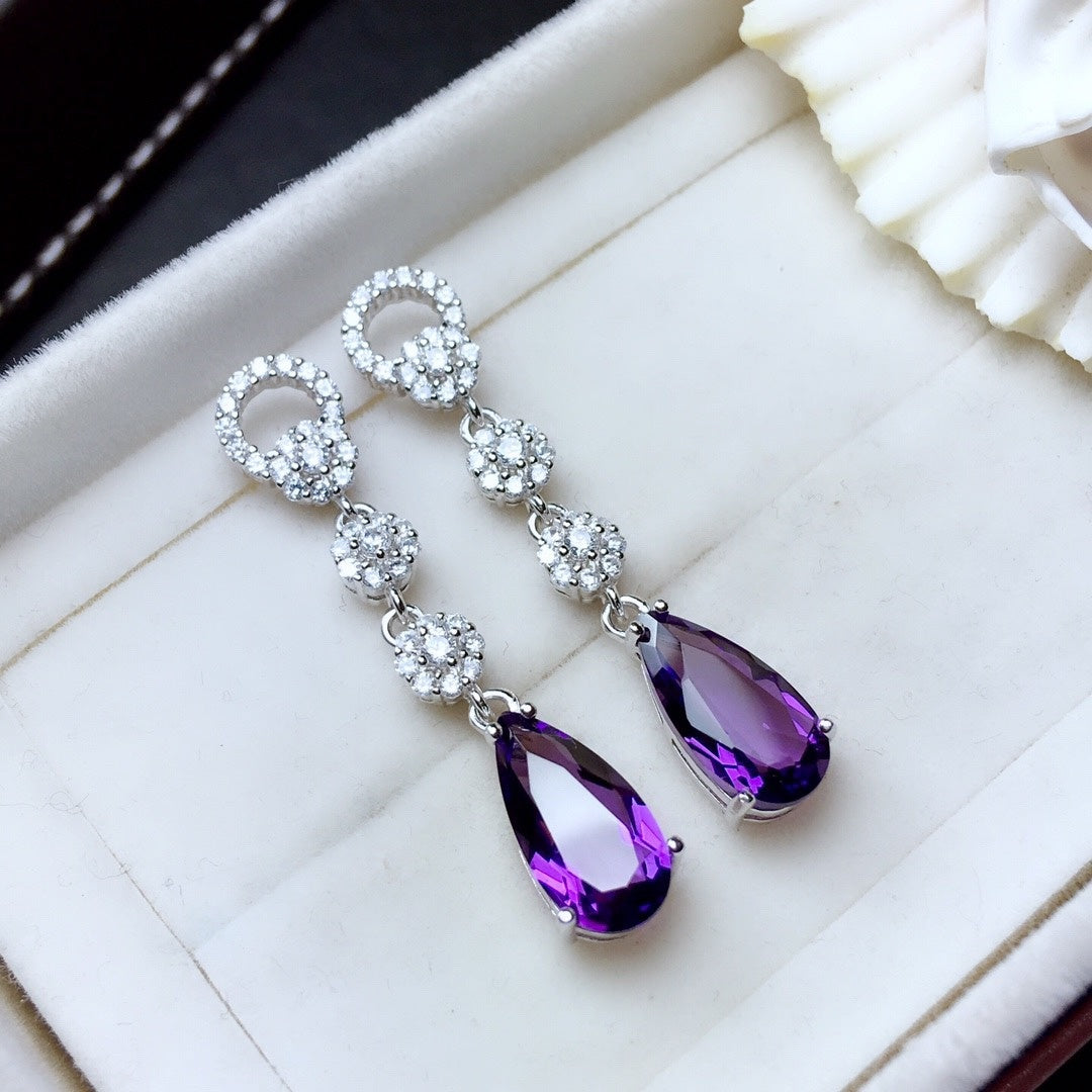 Women's Sterling Silver Inlaid Amethyst Earrings