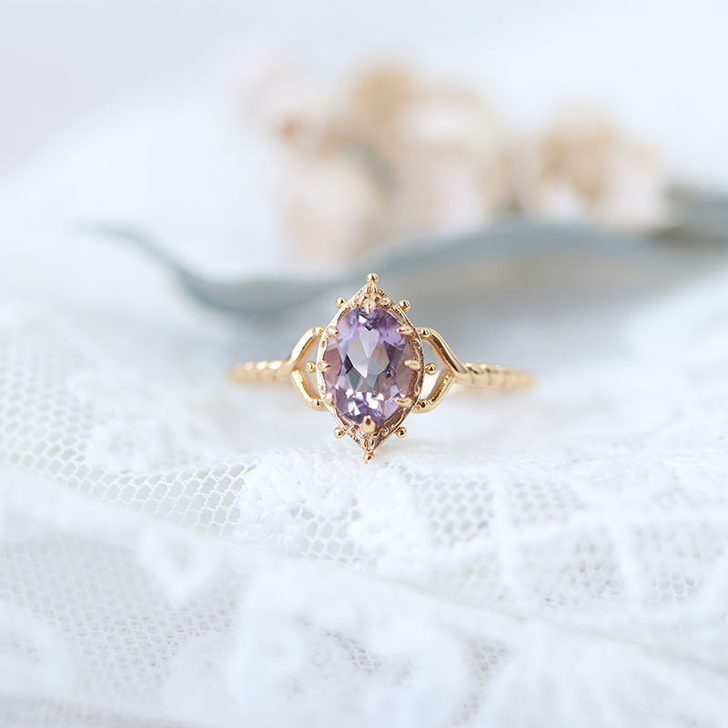 Silver Crown Amethyst Lace Women Ring