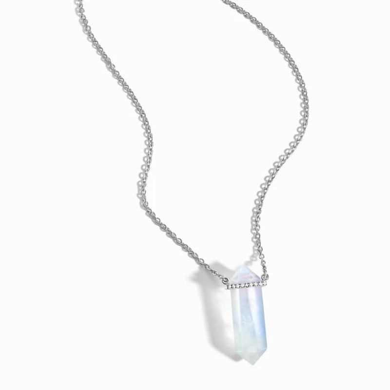 Sterling Silver Hexagon Pillar Crystal Moonstone Charm Women Necklace