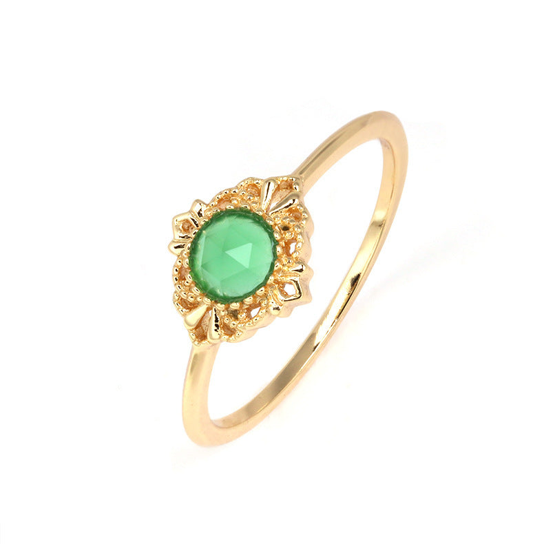 Chinese Neoclassical Green Agate Women Ring