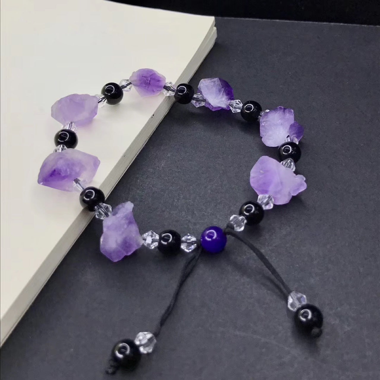 Simple Amethyst Obsidian Women Men Bracelet