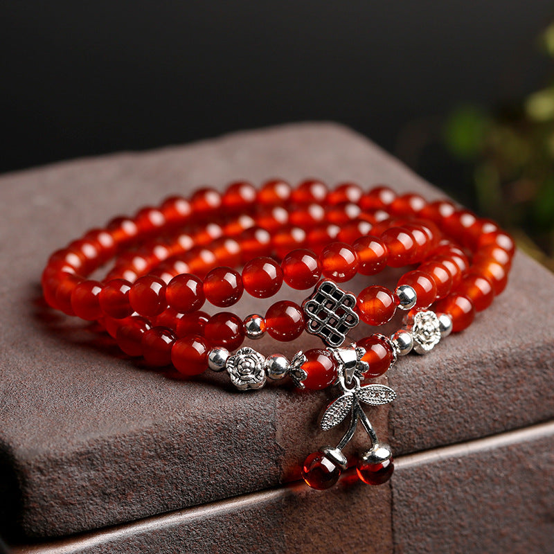 6mm Red Agate Bracelet 3 Circles Cherry Women Bracelet