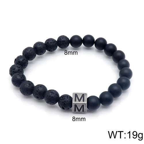 Volcanic Rock 26 English Letter Stainless Steel Bracelet Fashion Agate Bead Bracelet