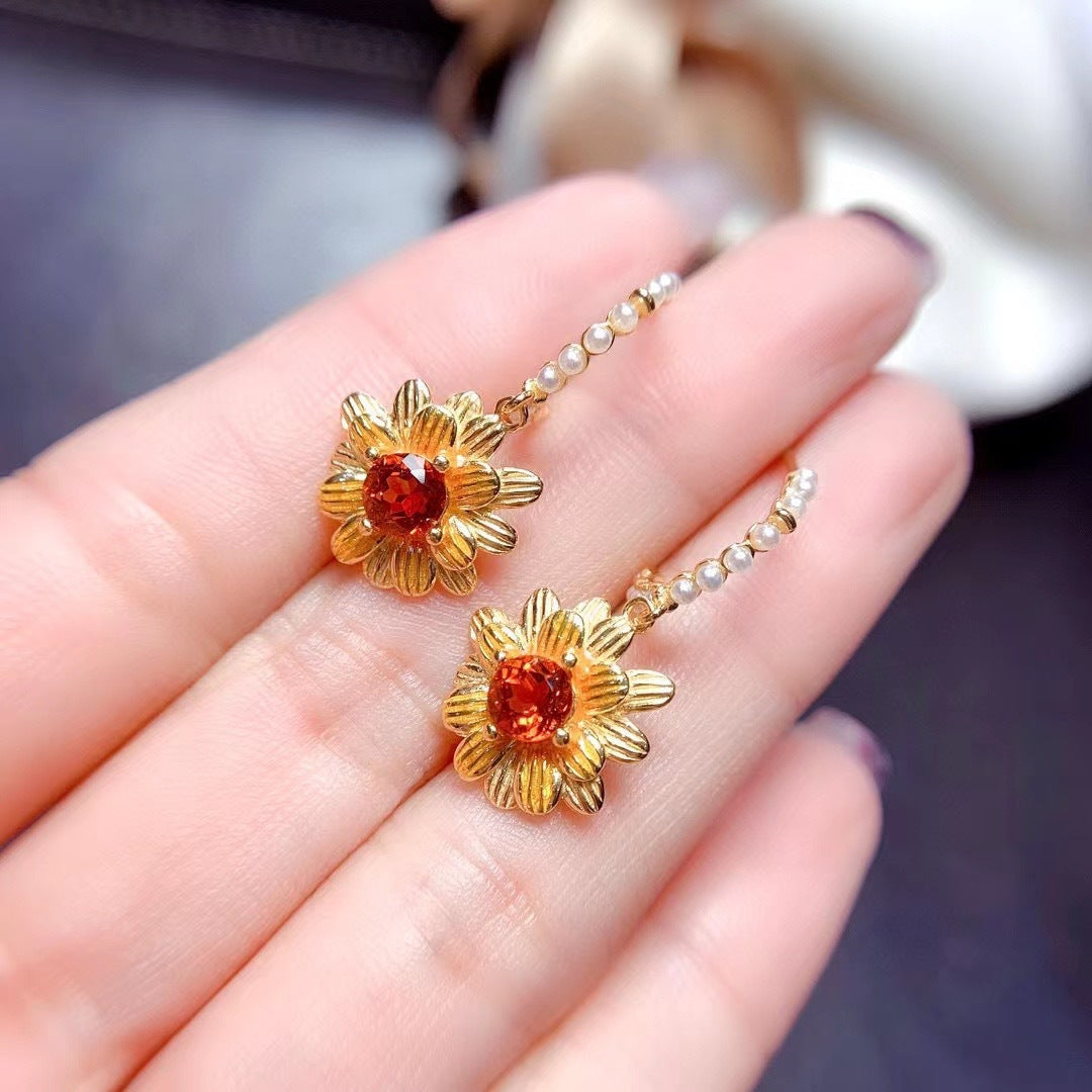 Colored Gems Jewelry 925 Silver Inlaid Natural Citrine Stud Earrings