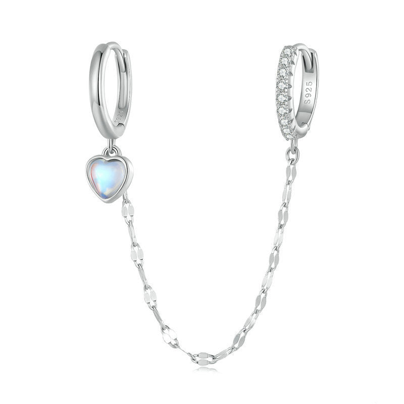 Heart Shaped Moonstone Double Ear Buckle Women Earrings