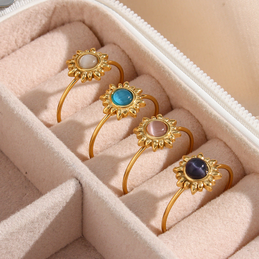 Fashion Vintage Agate Adjustable Natural Opal Ring Women