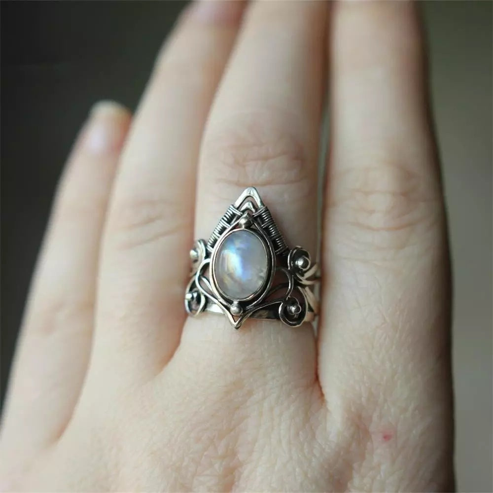 Crystal Boho Antique Indian Moonstone Women Rings