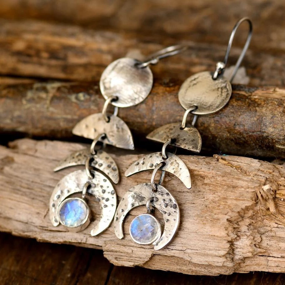 Retro Style Moon Phase Moonstone Women Earrings