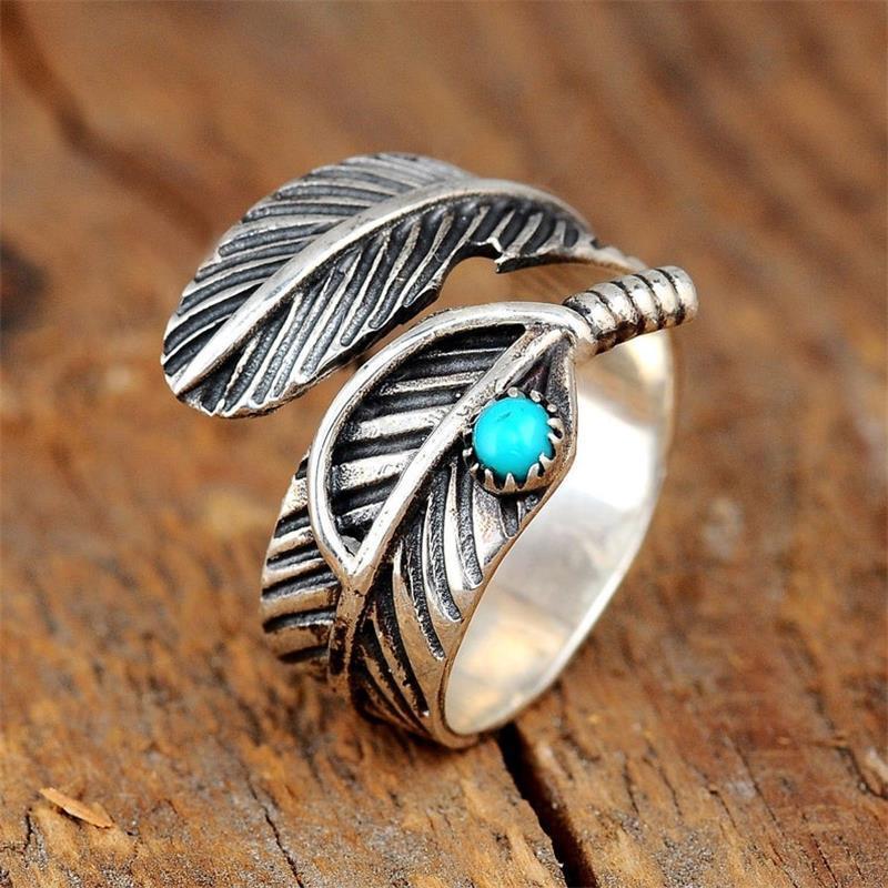 Punk Style Feather Gem Agate Ring