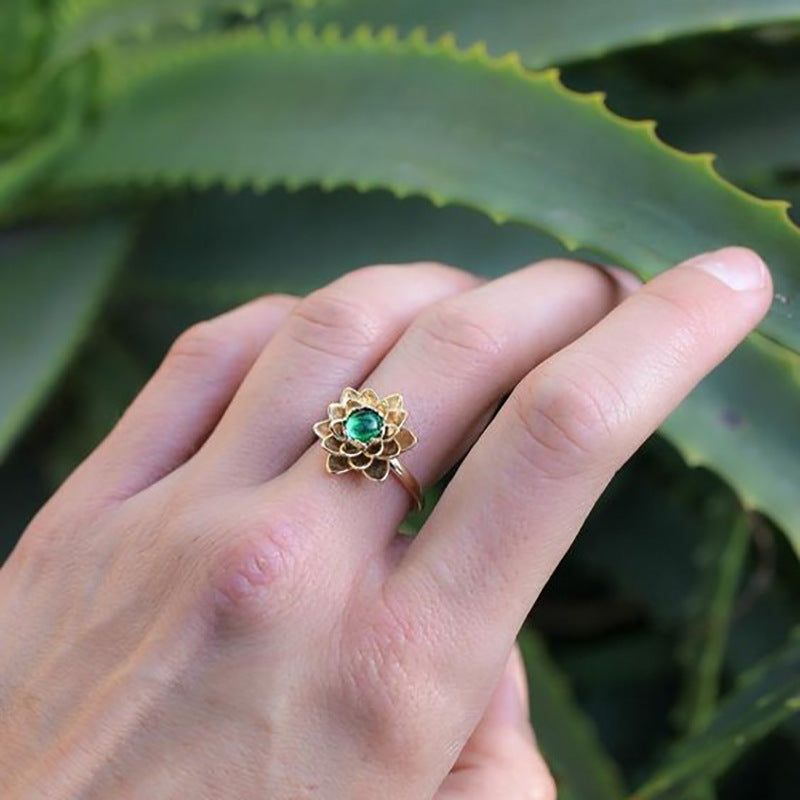 Silver Lotus Small Moonstone Women Ring