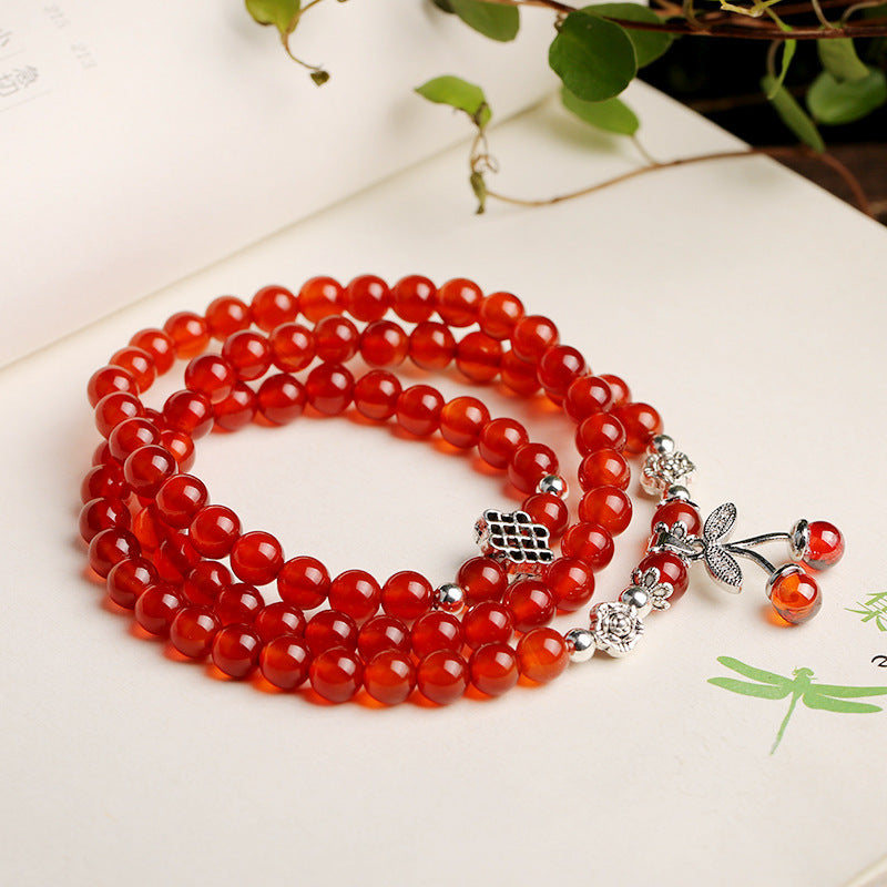 6mm Red Agate Bracelet 3 Circles Cherry Women Bracelet