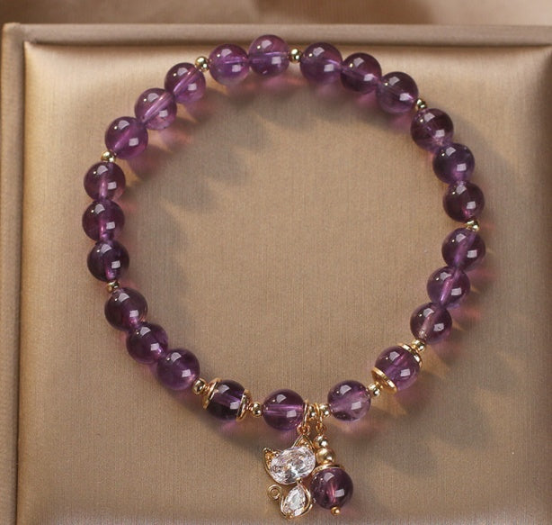 Natural Amethyst Female Cat Pendant Women Bracelet