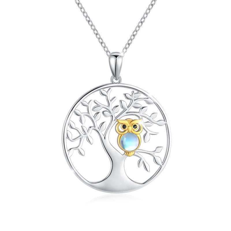 925 Sterling Silver Tree of Life with Moonstone Owl Women Necklace