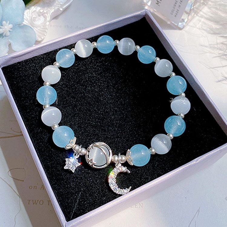 Lucky Beads Vintage Gray Moonstone Women Bracelet