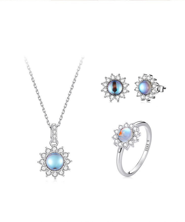 Platinum Plated Sparkle Little Sun Necklace Stud Earrings Jewelry Set