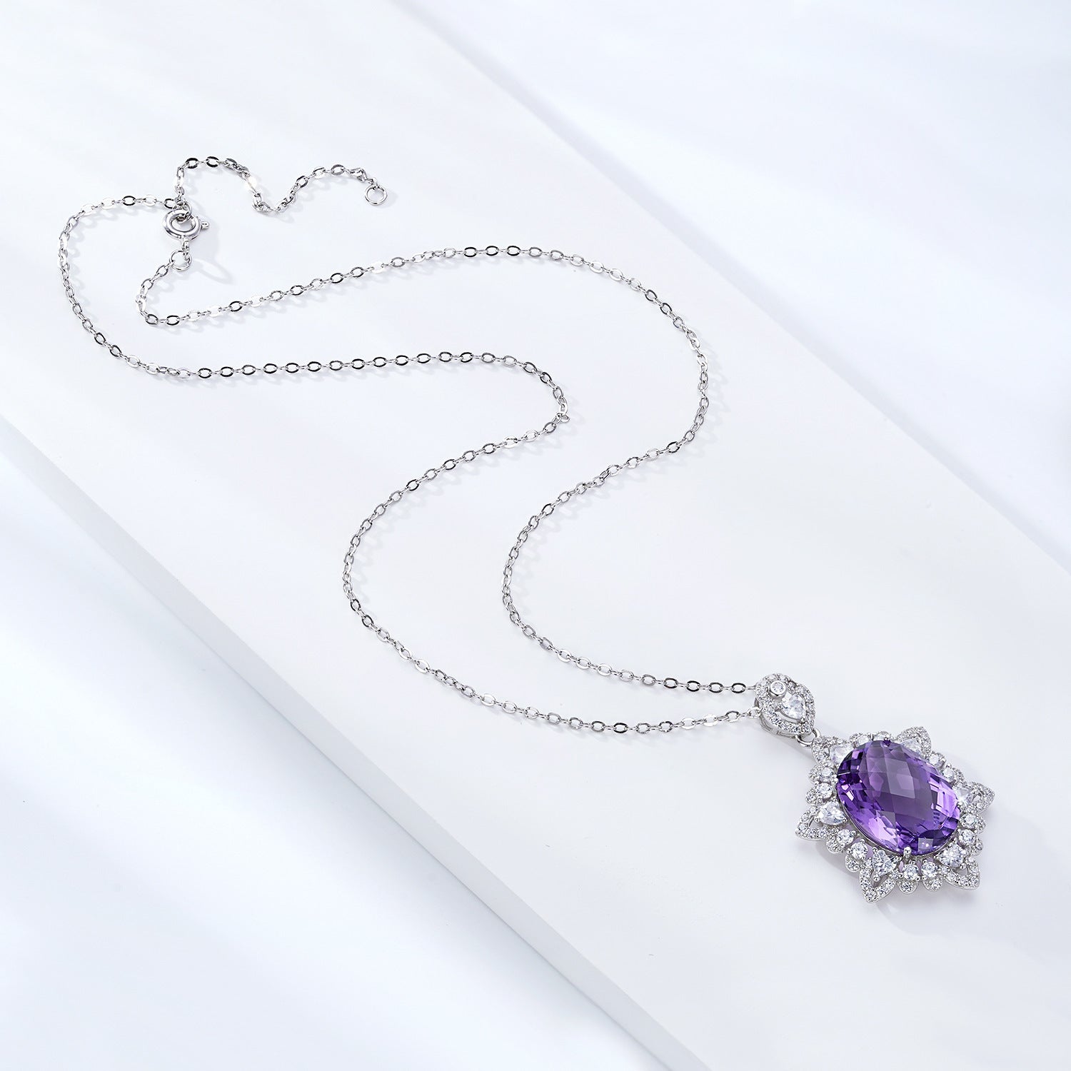 Natural Amethyst Women's 925 Silver Necklace Jewelry