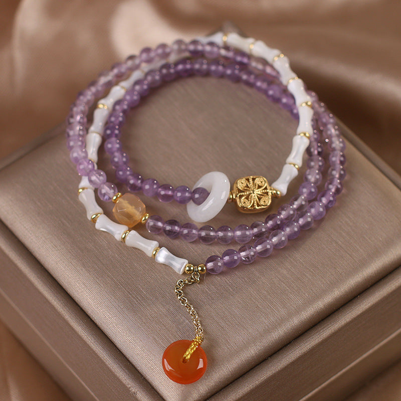 Natural Amethyst Bamboo Bracelet Women's Luxury