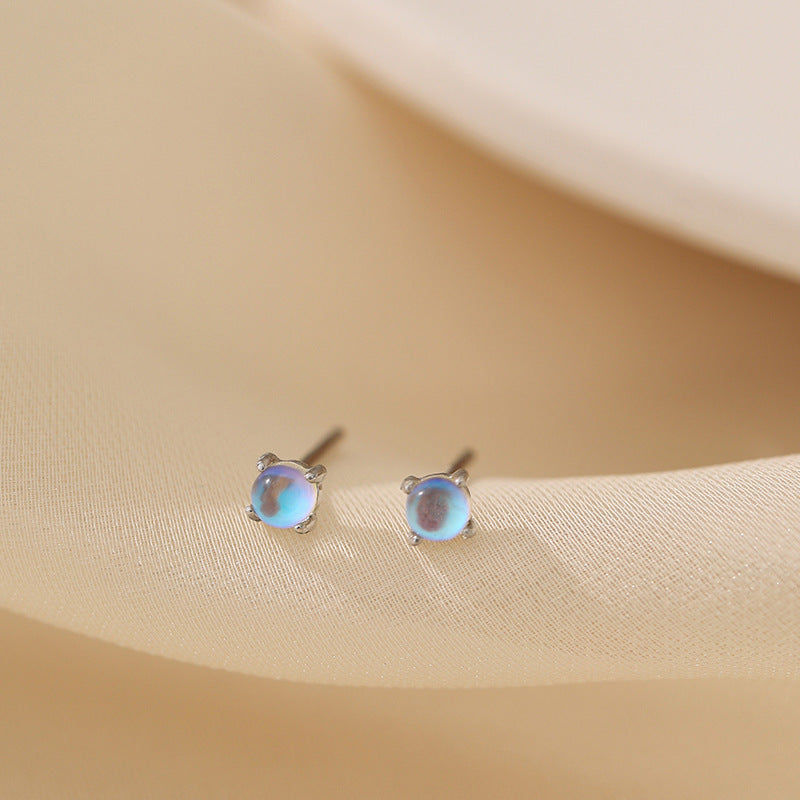 Aurora Small Stud Earrings Simple Ear Hole Moonstone