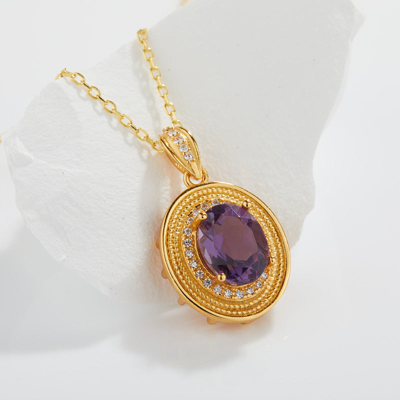 Colored Gems Natural Amethyst Necklace For Women