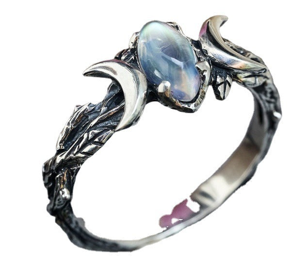 Simple Retro Bohemian Crescent Moonstone Women Ring