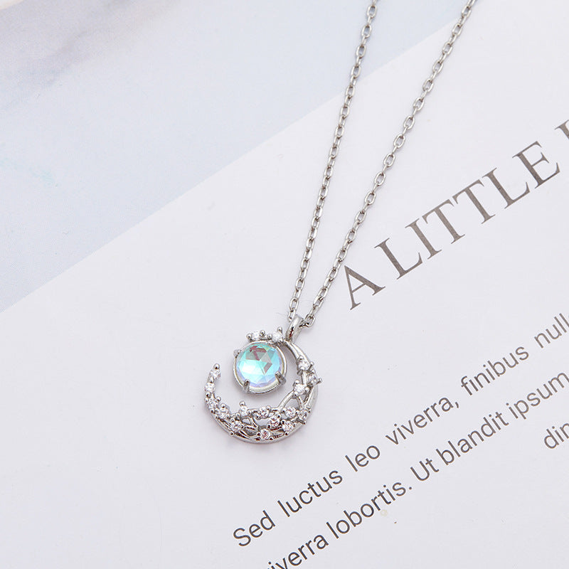 Fashion Simple Moon Star Moonstone Women Necklace