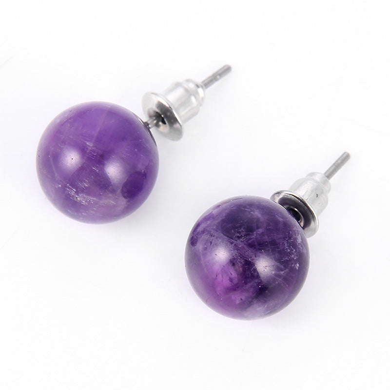 Round Natural Agate Stone Stud Women Earrings