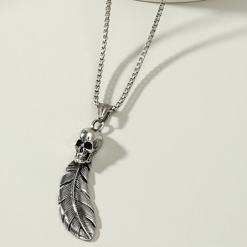 Skull Feather Pendant Punk Gothic Personality