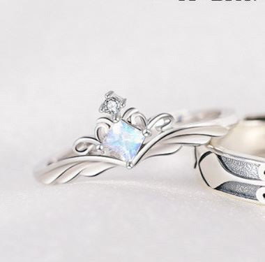 Love Gift Moonstone Couple Opening Men and Women Ring