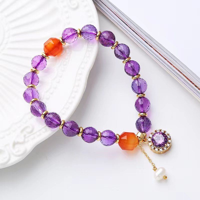 Natural Amethyst Diamond setting Women Bracelet