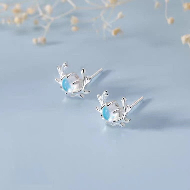 Women's Sterling Silver Moonstone Elk Earrings