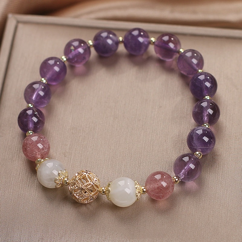 Natural Amethyst Lucky Beads Beaded Women Bracelet