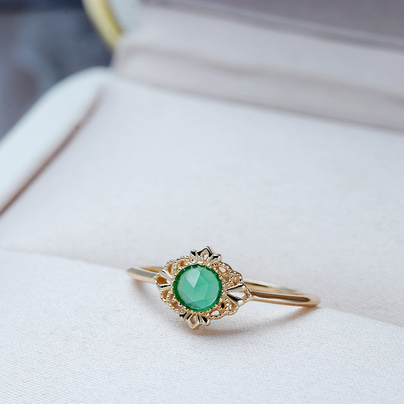 Chinese Neoclassical Green Agate Women Ring