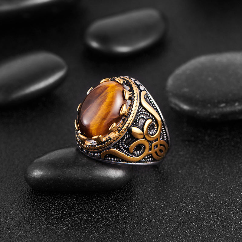 Tigereye Men Ring Fashion Domineering Vintage Ornament