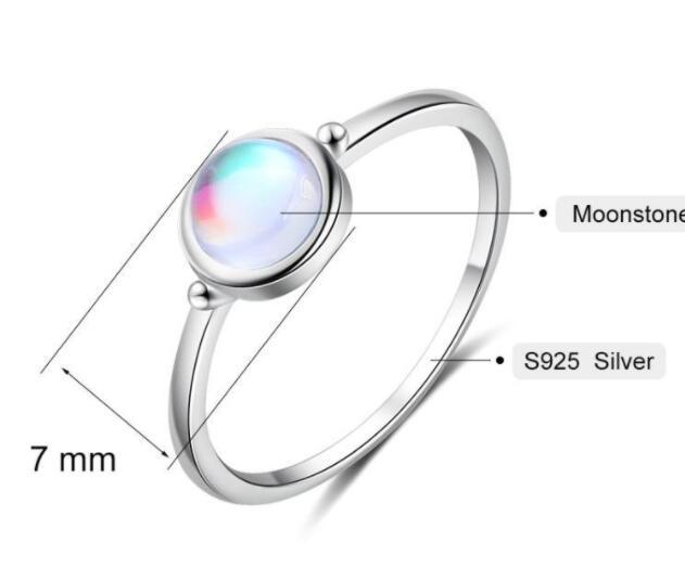 Women's Simple Round Moonstone Silver Ring