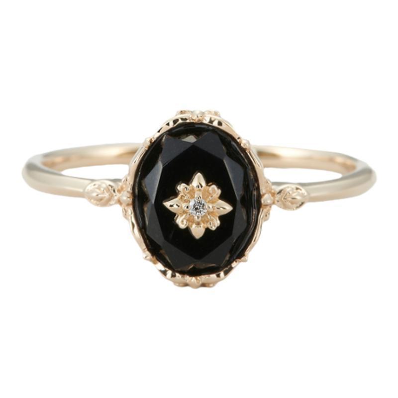 Inlaid Black Agate Ring Women Ins Mild Luxury Retro Niche