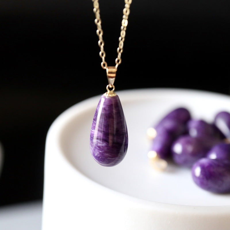 Natural Amethyst Water Drop Pendant Women Necklace