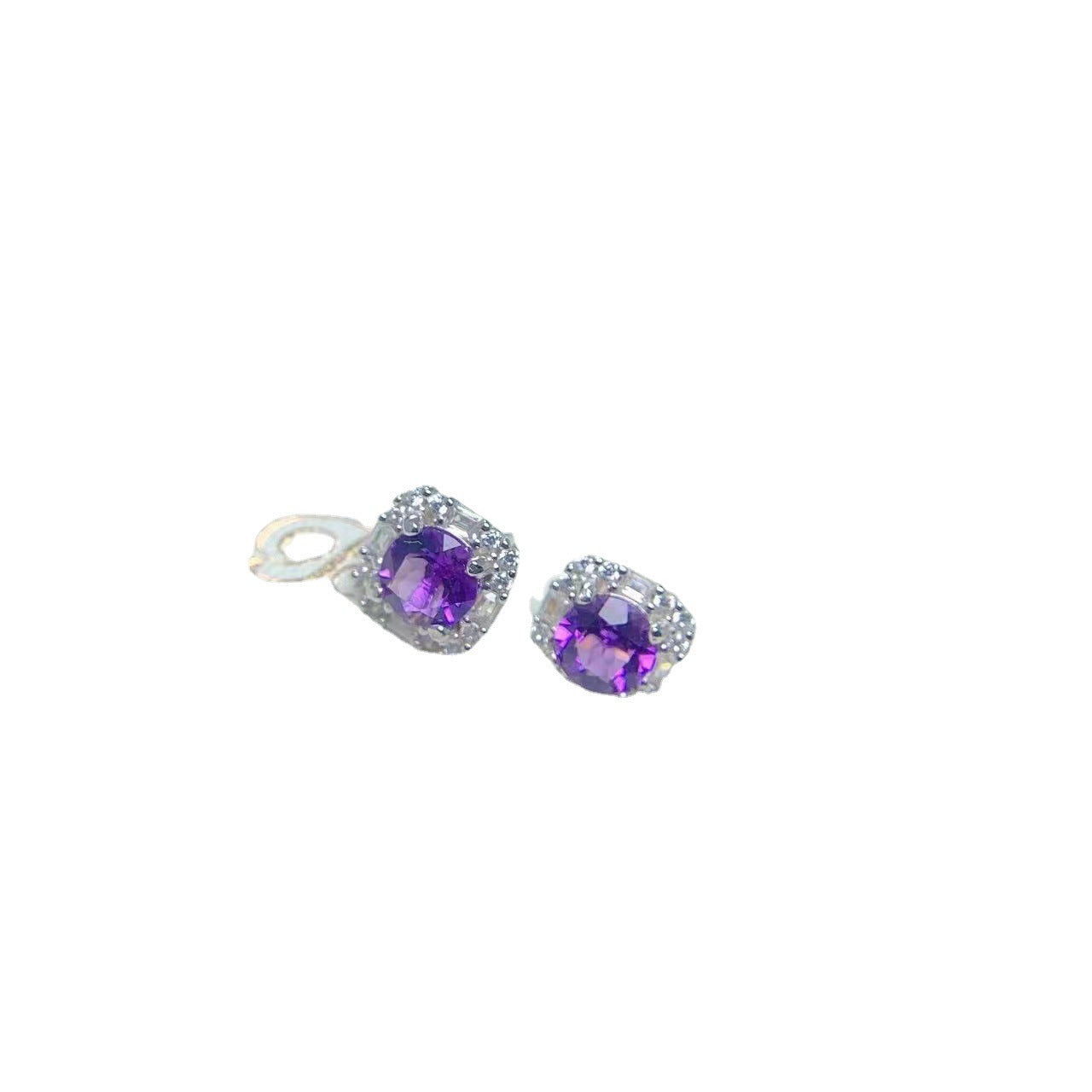 Simple 925 Silver Inlaid Amethyst Stud Women Earrings