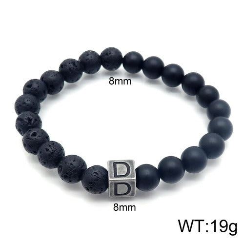 Volcanic Rock 26 English Letter Stainless Steel Bracelet Fashion Agate Bead Bracelet