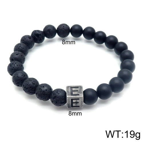 Volcanic Rock 26 English Letter Stainless Steel Bracelet Fashion Agate Bead Bracelet