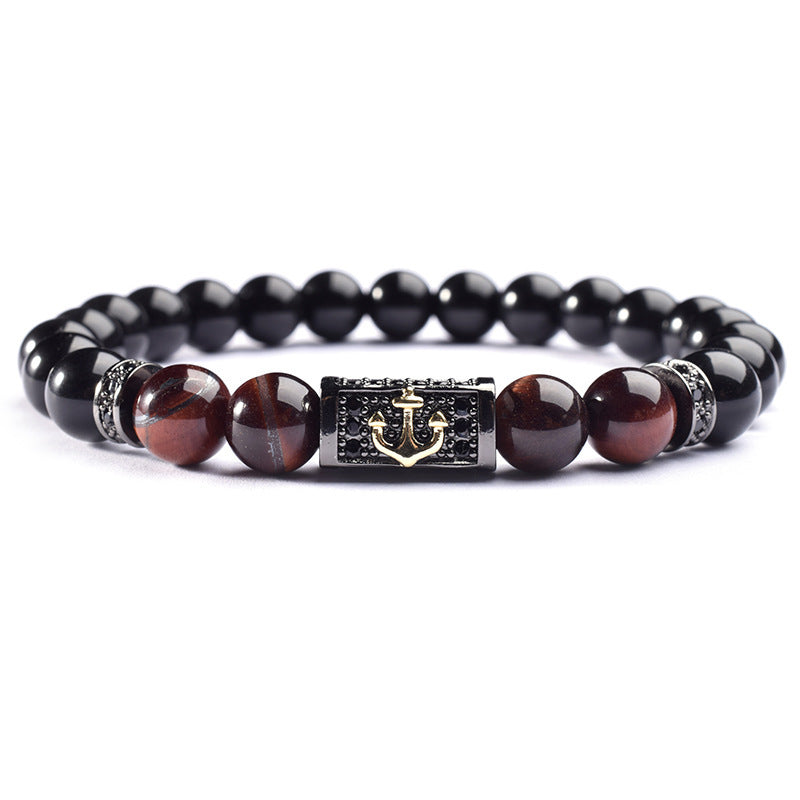 Tigereye Bright Black Beads Copper Micro Inlay Small Light Luxury Men's Bracelet