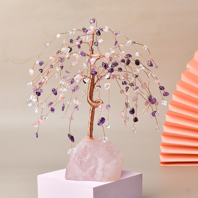 Natural Powder Crystal Base Fortune Tree