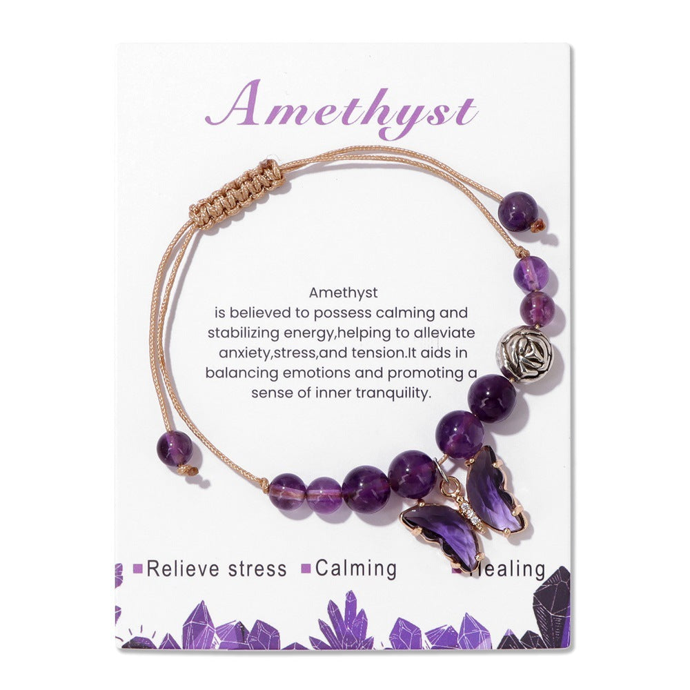 Women's Natural Stone Butterfly Amethyst Bracelet